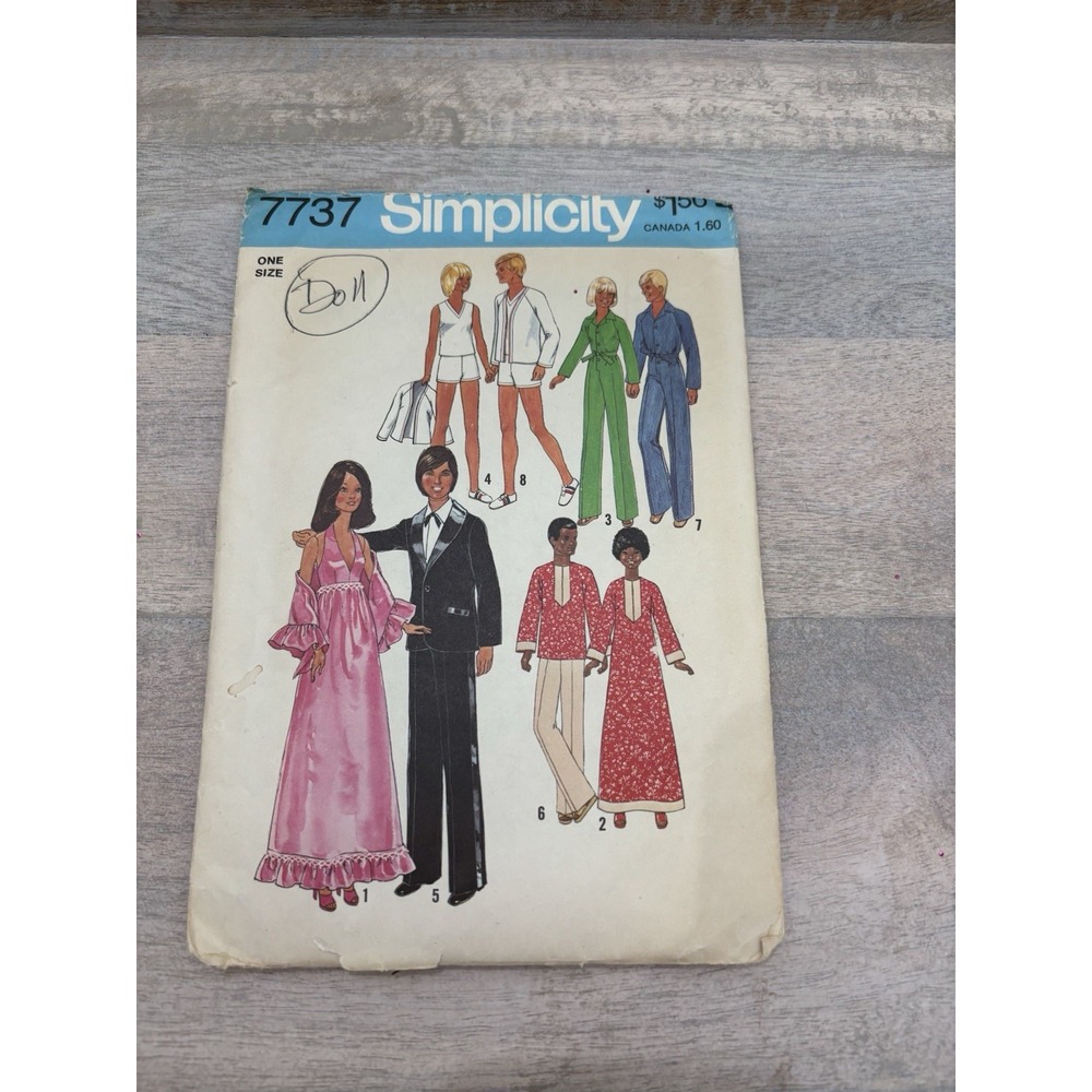 Simplicity 7737 Sewing Pattern Barbie & Ken Fashion Doll Clothes 1976 Cut